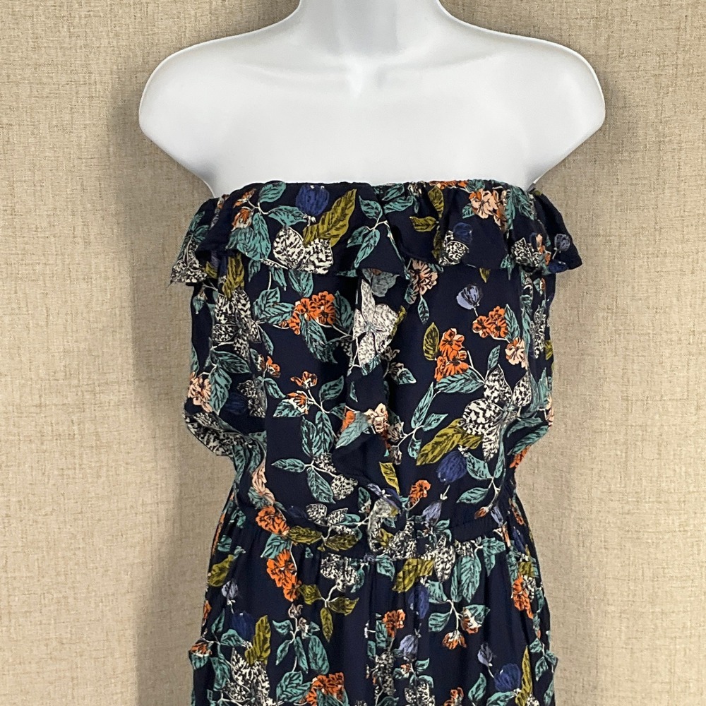 Angie Jumpsuit Women M Navy Floral Strapless Ruffle Bohemian Botanical Romantic - Picture 4 of 15